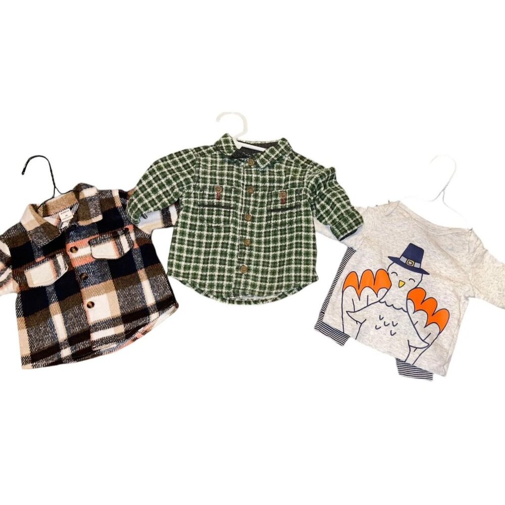 Baby Boy Clothing Lot 4pc Size 3 months EUC mixed lot Fall Thanksgiving Flannel